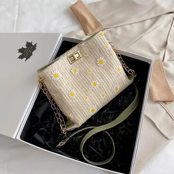 

2020 Summer High Grade Are Popular Flax Bucket Cross-body Small Bag Korean-style Western Style GIRL'S Chain Shoulder Bag Fashion