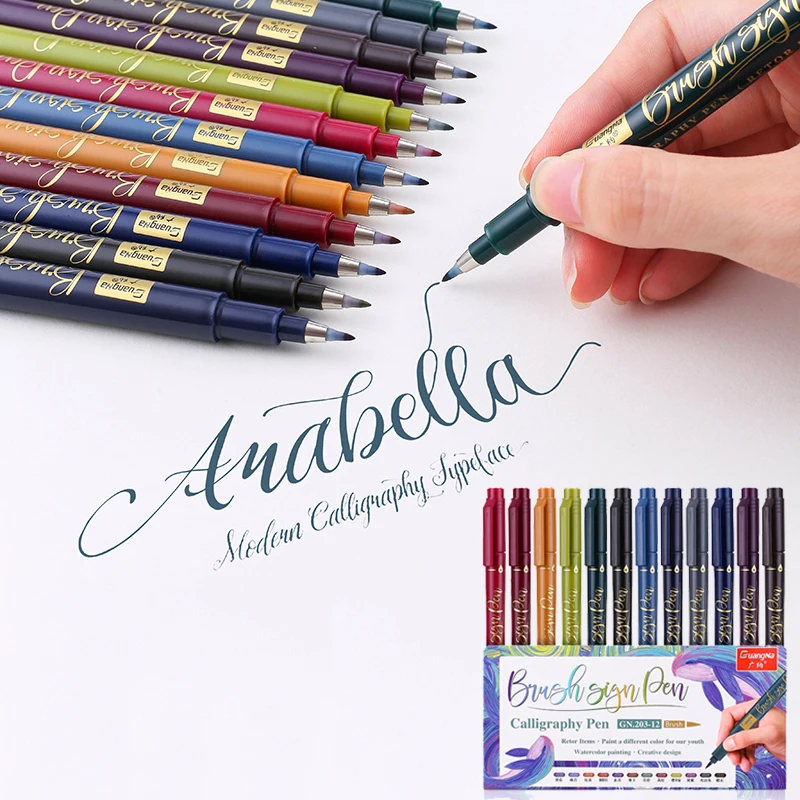 

12 Color Calligraphy Brush Pen Write Paint Marker Pens Set for Artist Sketch Drawing Painting Water Color Illustrations Practice