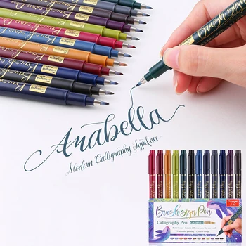 

12 Color Calligraphy Brush Pen Write Paint Marker Pens Set for Artist Sketch Drawing Painting Water Color Illustrations Practice