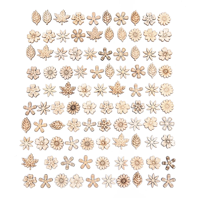 100 Pezzi Formine In Legno Fiori E Foglie – Assortite In 9 Forme – Per Scrapbooking, Card Making E Decorazioni Fai Da Te - 3