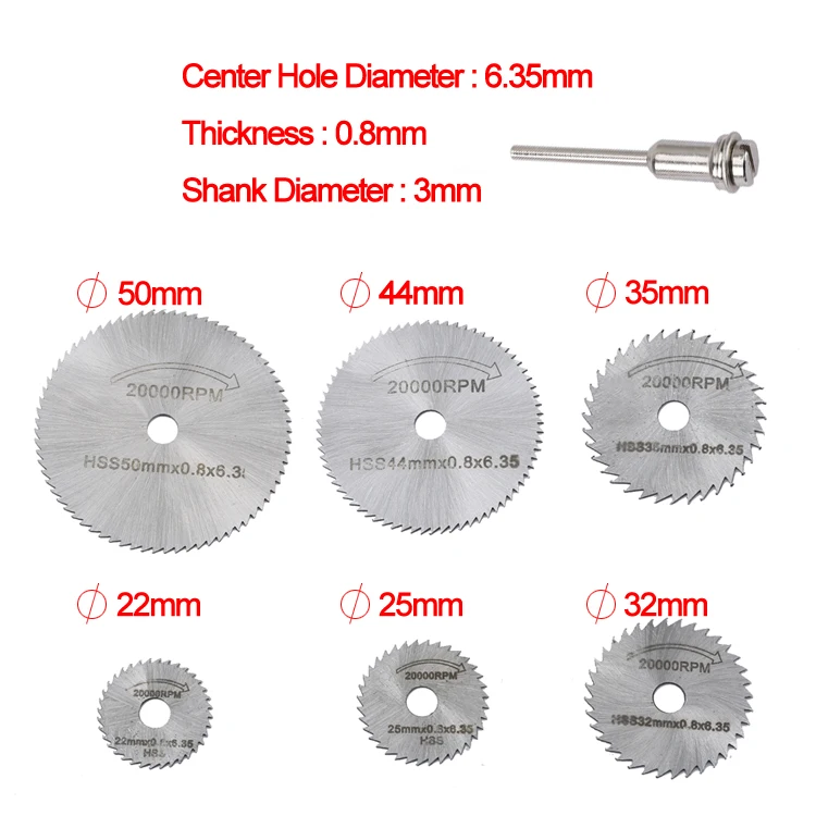 7pcs set Mini HSS Circular Saw Blade Rotary Tool For Dremel Metal Cutter Power Tool Set Wood Cuttin