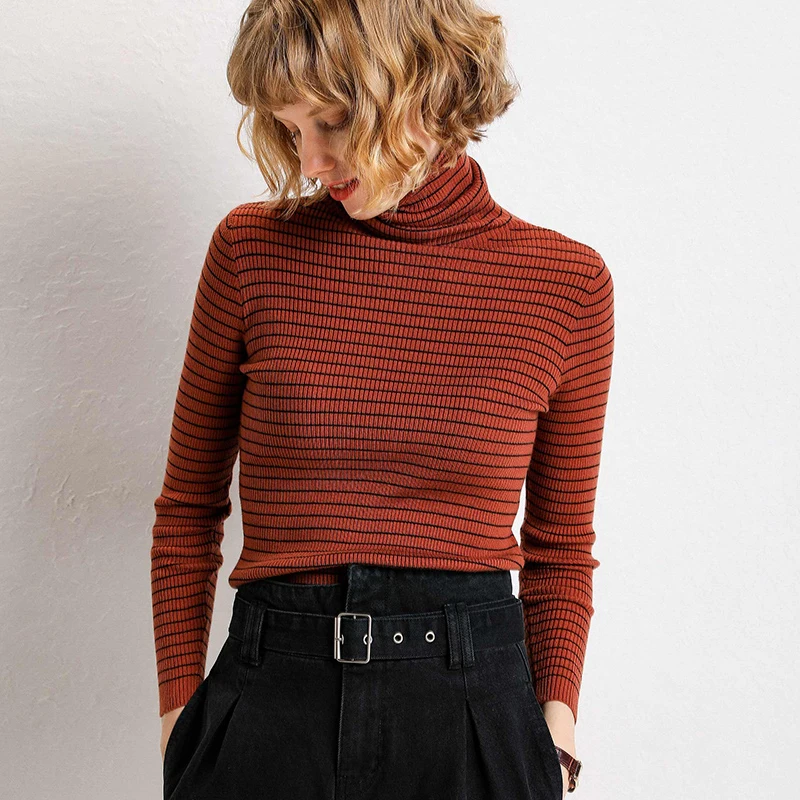 

Knitted Pullover Cashmere Sweater Turtleneck Women's Winter Sweaters Stripe Plus Size Fashion Sweaters