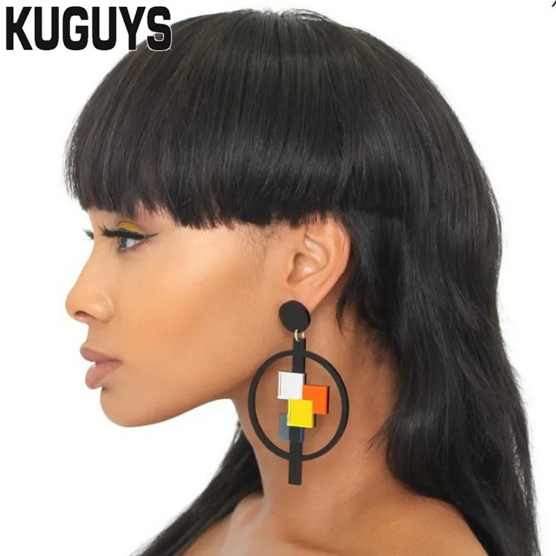 KUGUYS Black Round Large Drop Earring for Womens Trendy Jewelry Acrylic Colorful Geometric Earrings Fashion Womans Accessories - Image 2