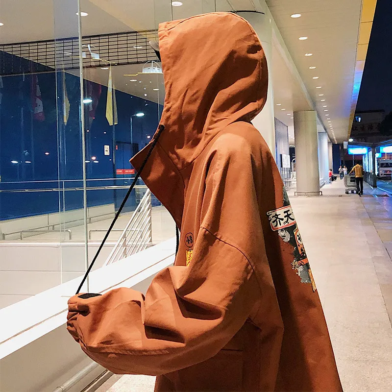 New Sweatshirt Men Street Long Sleeve Loose Jacket Coat Japan Style Cartoon Printed Hooded Zipper Male Outwear M-2XL