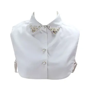 

Women Imitation Pearl Rhinestone Lapel Fake Collar Beaded Button Down Half-Shirt 2XPC