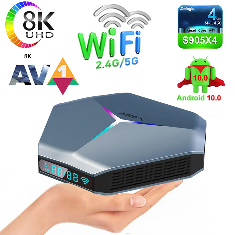 A95X F4 Amlogic S905X4 Smart TV Box Android 10 4K HD YouTube 5G Wifi RGB light 2021 High-performance super speed set-top box
