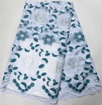 

African lace fabric african french lace fabric white lace fabric with stone 5yards nigerian lace fabrics for party dress PS-Q90