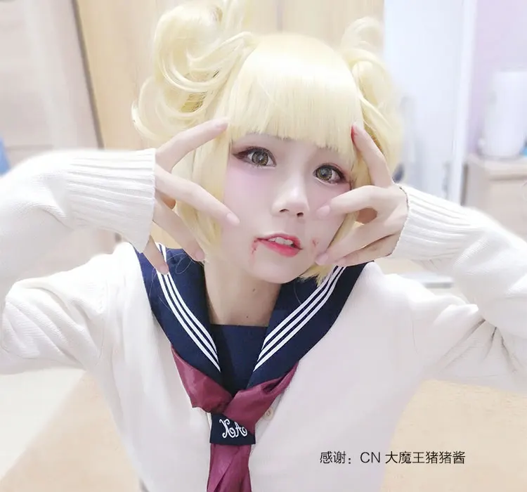 

HSIU My Hero Academy cosplay Himiko Toga Wig Short blonde hair+Free Brand Rose Intranet