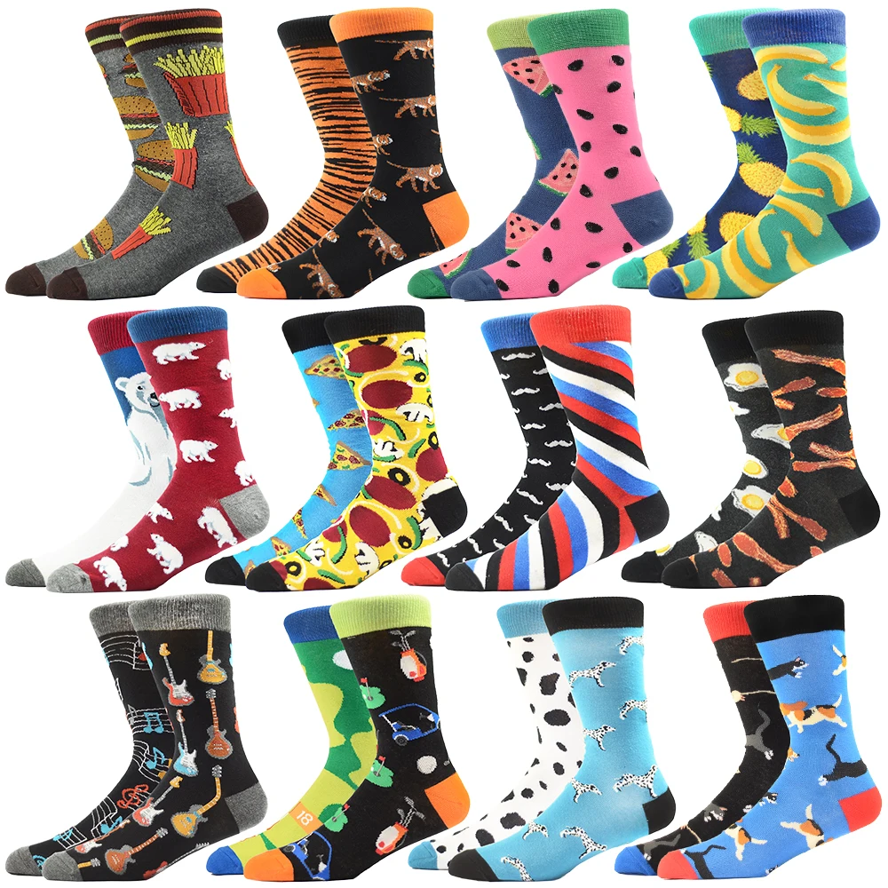 High Quality Combed Cotton Socks Food Pattern Long Tube Funny Happy Men Socks Colorful Novelty Skateboard Crew Casual Crazy Sock