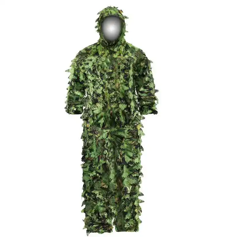 Ghillie Suit Sticky flower bionic leaves Green Leaves Camouflage Suit Hunting Ghillie Suit Woodland Camouflage Universal Camo Sniper Army