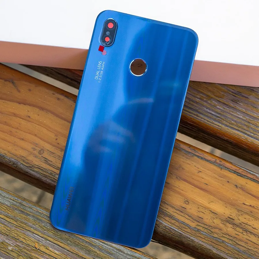 Для huawei P20 Lite задняя крышка для батареи+ объектив камеры для huawei P20 Lite Крышка для батареи Nova 3e Задняя Дверь Корпус чехол панель - Цвет: Blue With Lens