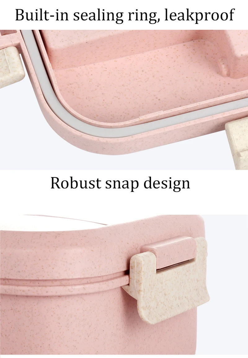 TUUTH Microwave Lunch Box Wheat Straw Dinnerware Food Storage Container Children Kids School Office Portable Bento Box B10