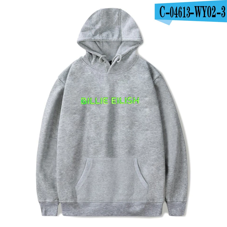 gray Billie Eilish толстовки женские мужские пуловеры модные хип хоп хлопковые уличные с принтом Billie Eilish повседневные осенние черные толстовки - Цвет: gray