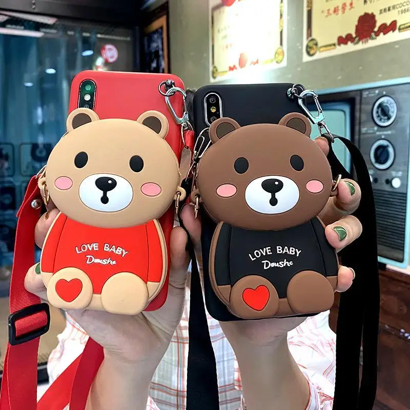 cases for iphone 11 Bear Wallet Bag Soft TPU Case For iPhone 12 11 Pro Max Xs XR 6 7 8Plus Case 11 phone case