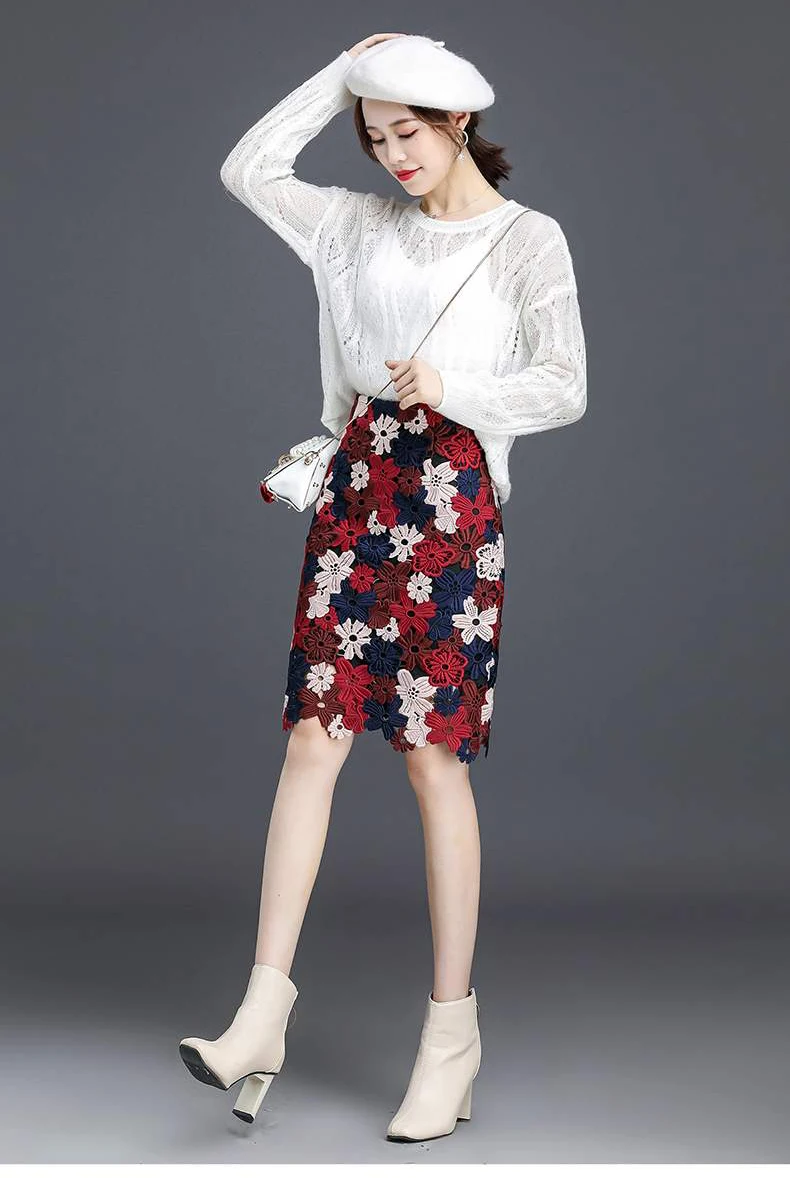 Весенне-осенняя модная женская юбка-карандаш с высокой талией и вышивкой, осенняя Повседневная Женская облегающая юбка 4xl
