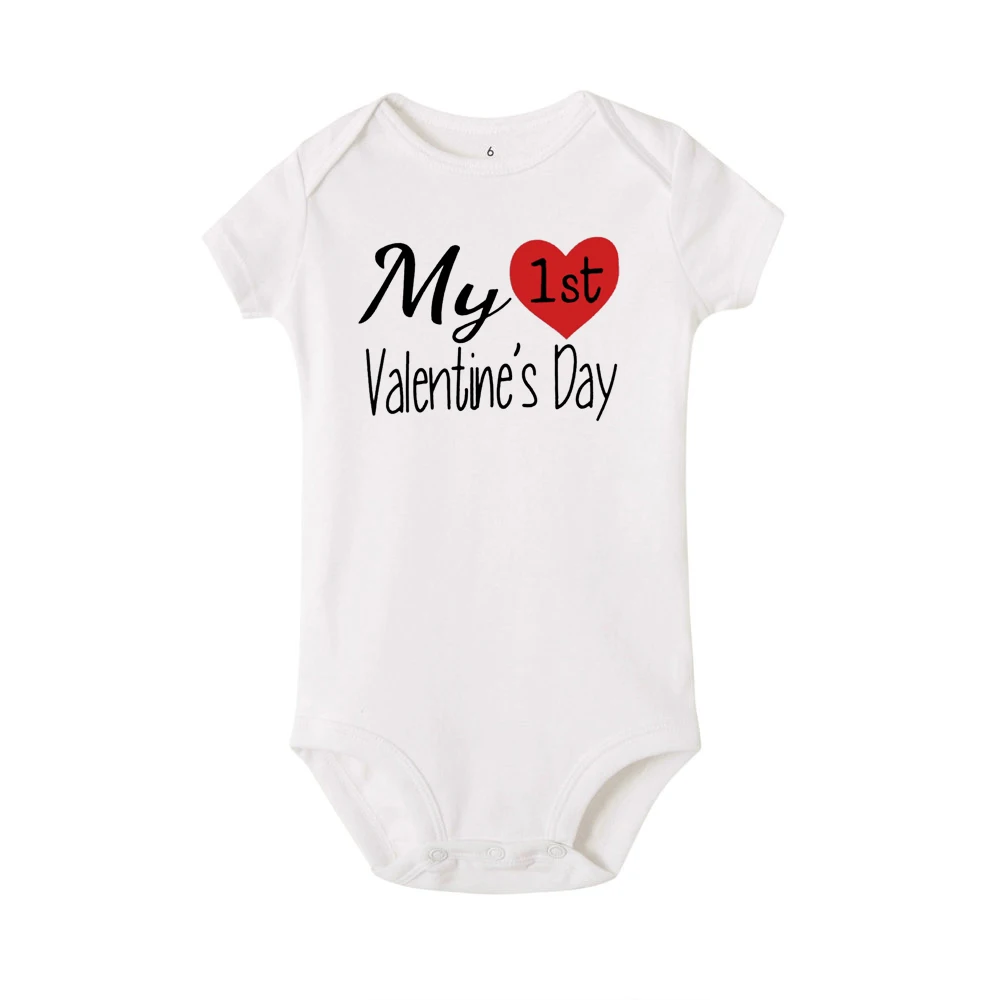 Комбинезон для новорожденных мальчиков и девочек с надписью «My First Valentine's Day», повседневный костюм с короткими рукавами и надписью «Love Heart» для детей от 0 до 24 месяцев