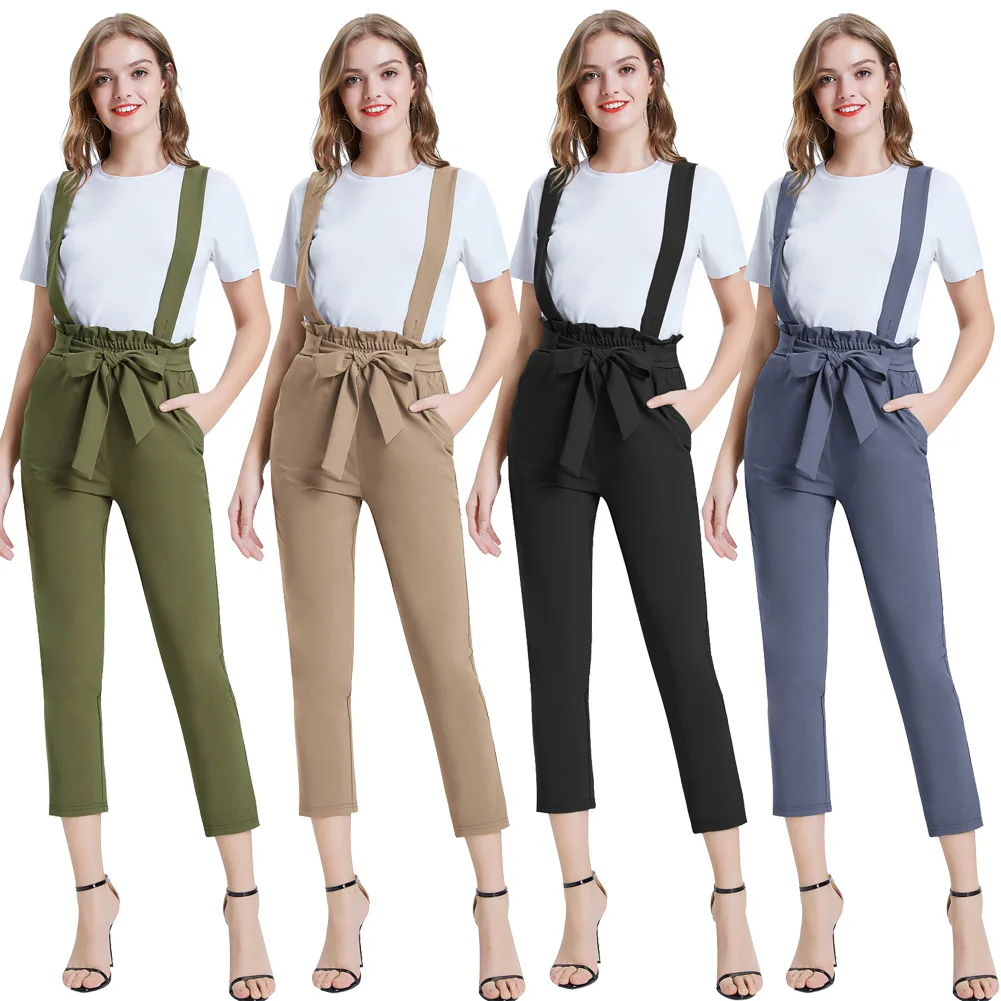 Women's Pants Autumn Ladies solid color Pants Elastic Waist Cropped Length Trousers Loose Streetwear Pantalones