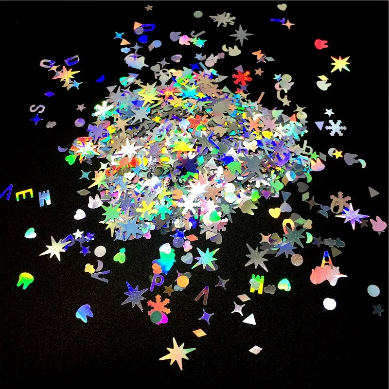 

Ultra-thin Mixed Size Nail Sequins Glitter Laser Silver Sequin Eo-Friendly PET 3D Paillette DIY Nail Art Manicure Decoration 10g