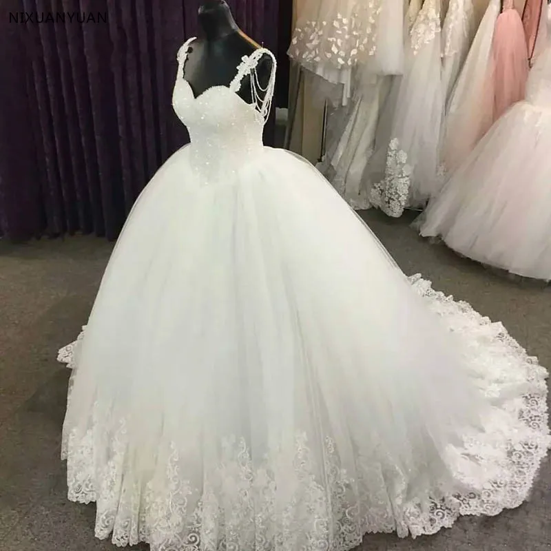 

Vestido De Noiva романтическое бальное платье на бретельках, свадебные платья бисером, кружевное подвенечное платье, свадебное платье