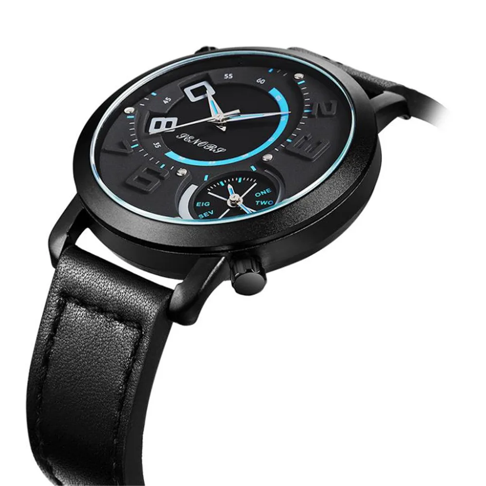 

Hot Men's quartz waterproof watch leather belt double movement business men's watch