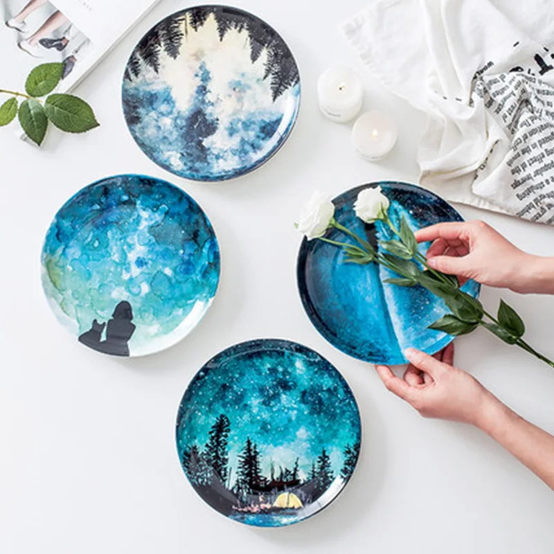 

4pcs Stars Bone china Breakfast Plate Gift Dish Tableware Home Decoration Handmade Ceramic Plate Cake Pastry Fruit Cake plate
