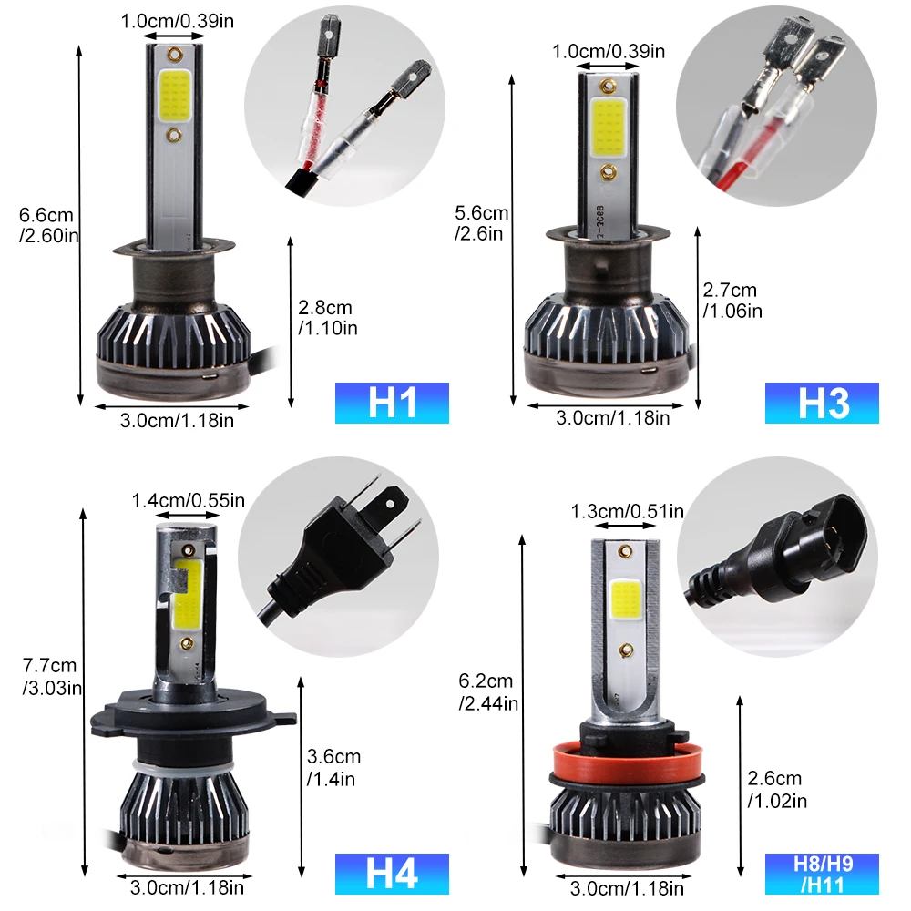 Edark H1 H3 H7 H11 HB3 LED Headlight Bulbs Kit Car Lights 6000K Cool White 72W 12000 Lumens High Beam/Low Beam Fog Light