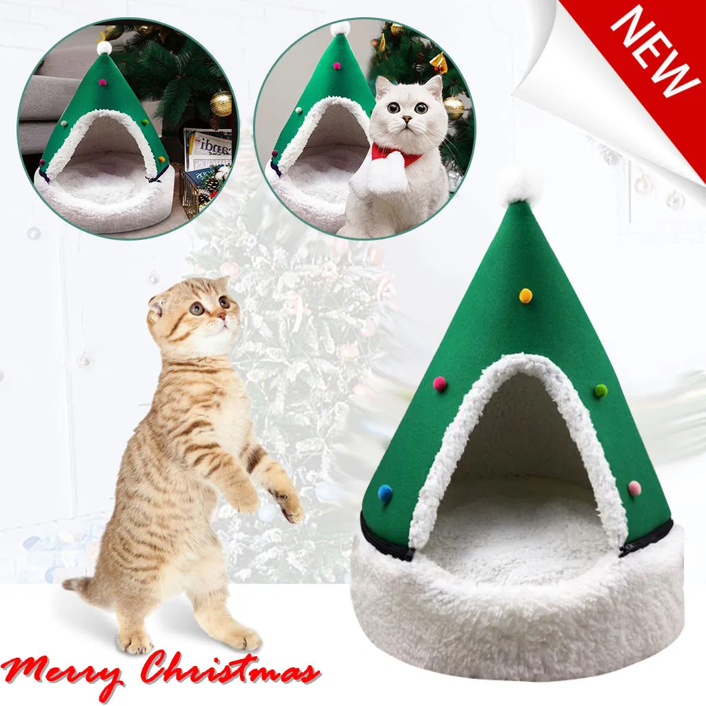 Товары, милый домик для кошек, полузакрытый Рождественский теплый мягкий зимний наполнитель для домашних питомцев, аксессуары для украшения дома