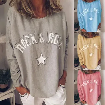 

New ROCK&ROLL Letter Printing Casual Ladies Pullover Sweater Winter Fashion Solid Color Thickening Harajuku Long-Sleeved Pullove