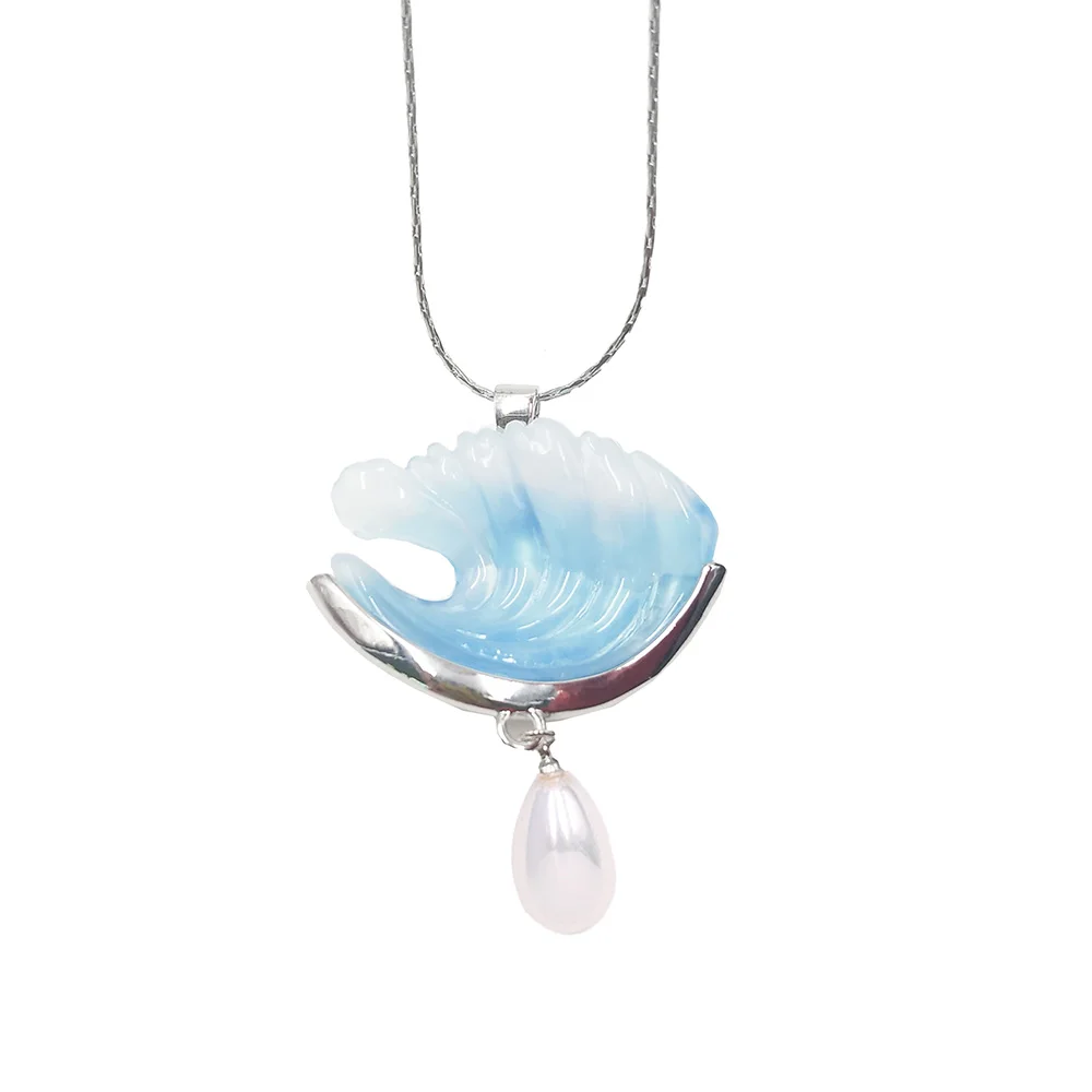 Кулон с волной океана ожерелье из смолы жемчуга имитация градиента синяя волна
