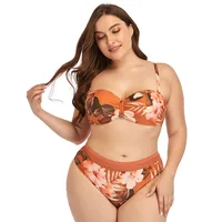 2025 New Plus Size Swimsuit Strap Retro Bikini Floral Print Split High Waist Swimsuit Bathing Suits 2 Pieces Bikini 3