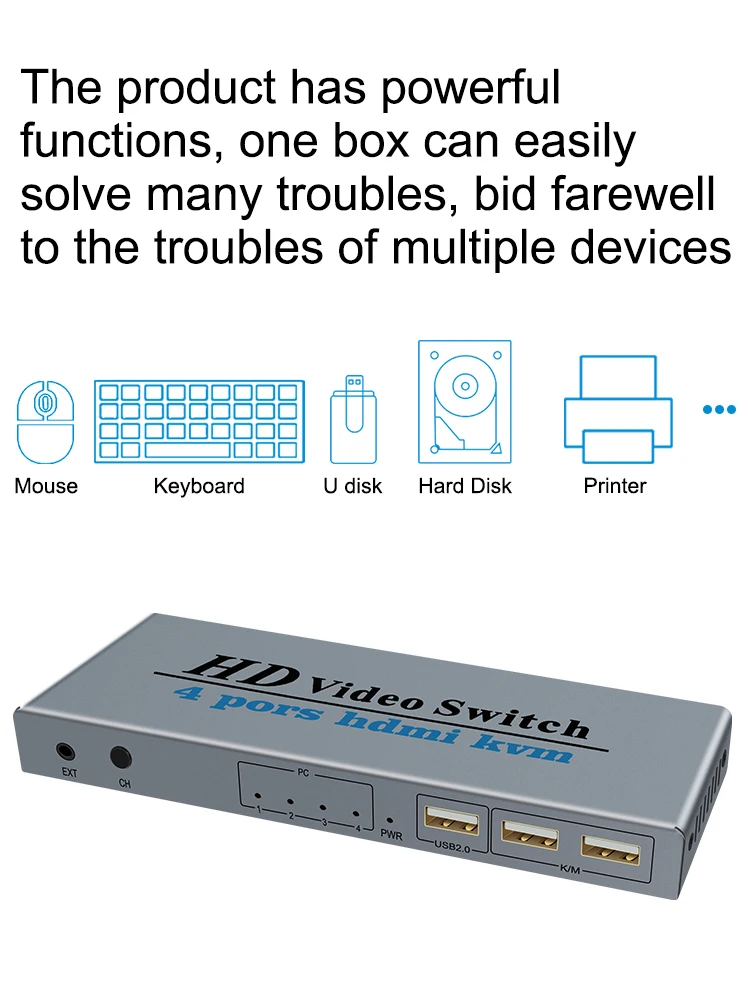 4 em 1 com 3 Usb para Saída Impressora para Win7 Switch Hdmi Cabo Comutador Portas Mouse Teclado U-disk - 8 10 Mac Kvm 4k - Image 3