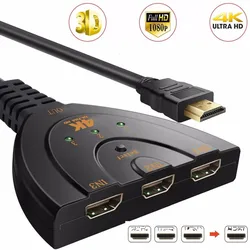 Mini répartiteur 3 entrées 1 sortie pour vidéo 3D, 4K x 2K, commutateur compatible HDMI, 1080P, Hub pour DVD, HDTV, PS3, PS4 