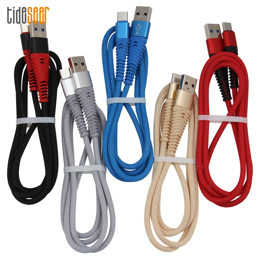 100 шт. 1 м 3 фута Micro type C 8pin USB зарядное устройство кабель Шнур для iPhone XR XS Max samsung сильный оплетенный тканевый Нейлон Плетеный адаптер