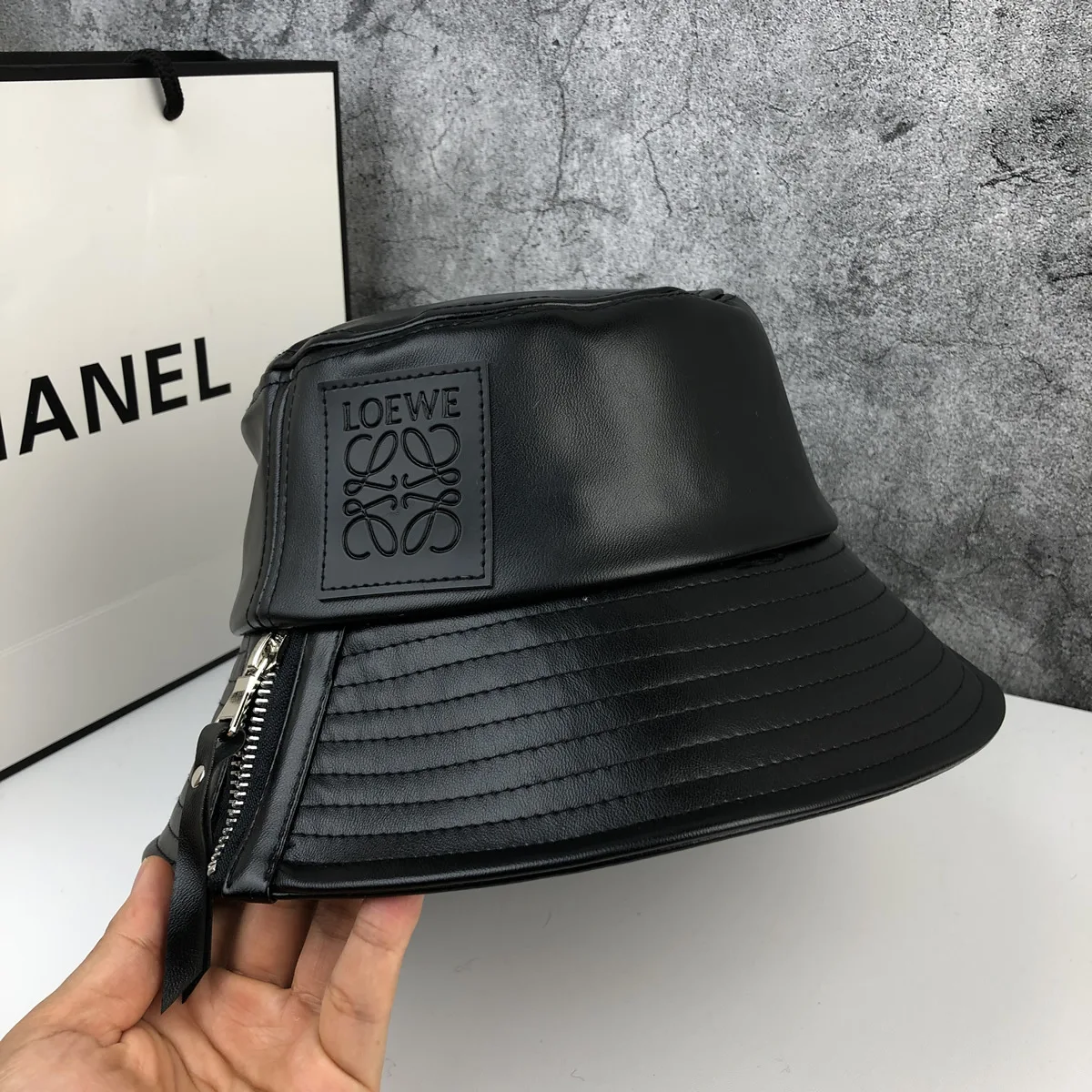 

Bucket Hat Zipper Flat Roof Bucket Hat PU Leather Hat Autumn Non-mainstream Japanese-style Shopping Japanese-style Korean-style