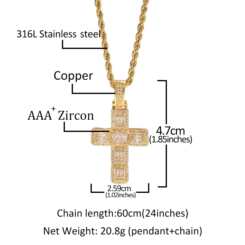 THE BLING KING Men Hiphop Cross Pendant Necklace Hiphop Style Iced AAA Cubic Zirconia Necklace Copper Fashion Jewelry