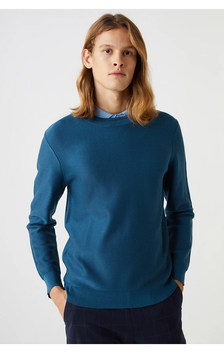 Отборные мужские осенние пуловеры хлопок вязаный круглый вырез свитер с длинными рукавами одежда S | 419324522