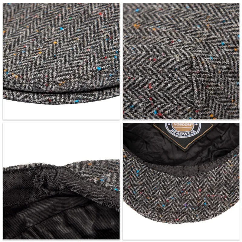 VOBOOM Ivy Cap Herringbone Flat Driving Caps 50% Wool Tweed Scally Hat Bunnet Paddy Dai Cheese-cutter Hats 200 images - 6