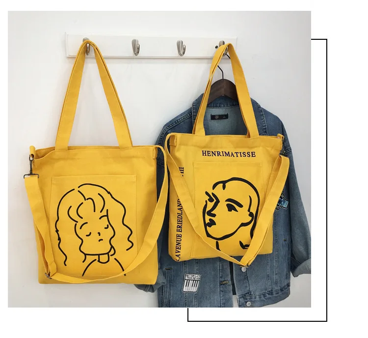 Micro for Ulzzang Harajuku Printed Canvas Bag Women's Japanese-style College Style Shoulder Bag College Student INS Shoulder Bag