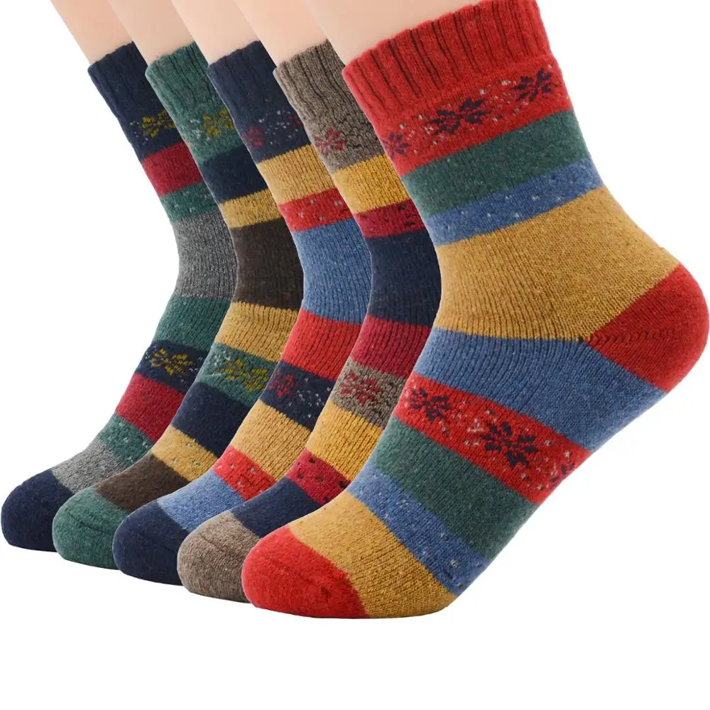 5 Pack Patchwork 5 пар/лот, новые зимние толстые теплые женские шерстяные носки, винтажные рождественские носки, цветные носки, подарок 6-11 размеров - Цвет: 5 Pack Patchwork