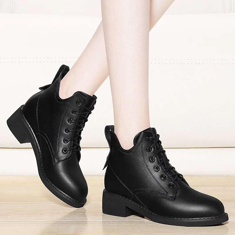 

Gold Lines Rabbit Lace-up Martin Boots Women's Chunky-Heel Short Boots 2019 Autumn And Winter New Style British Style Students W