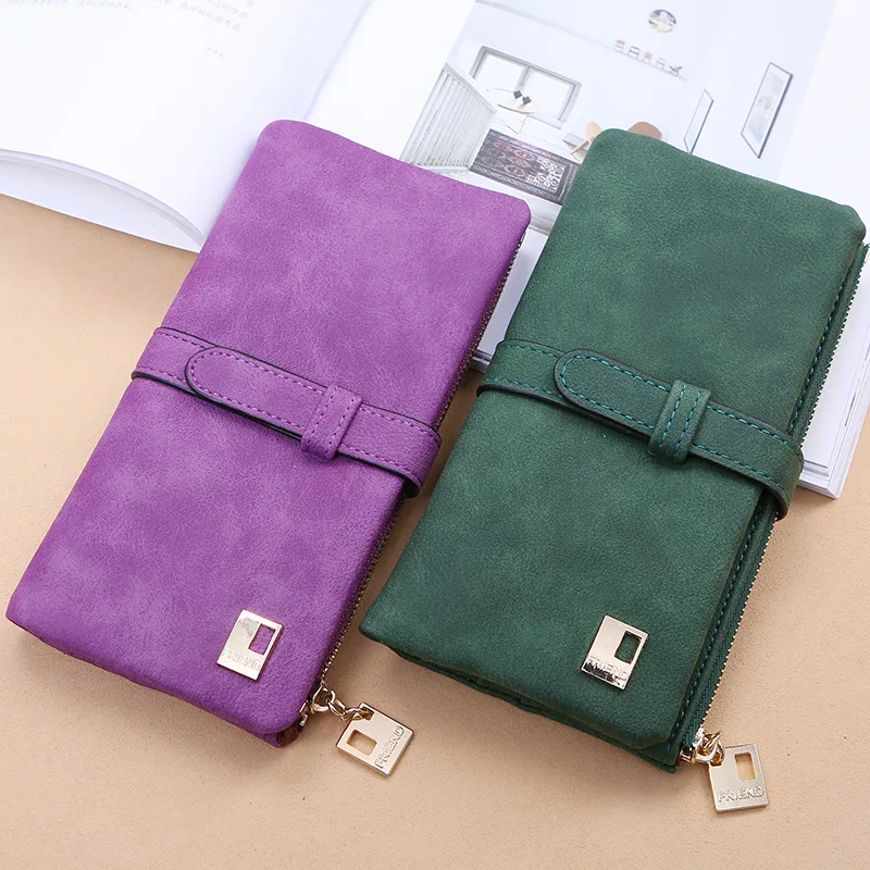 

2019 original new version retro matte two fold pumping ladies long wallet multi card wallet women