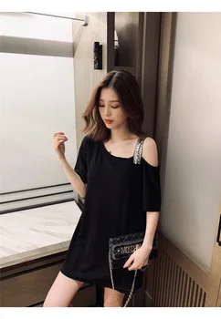 

C093-Summer new Korean mid-length off-the-shoulder shirt short-sleeved T-shirt women