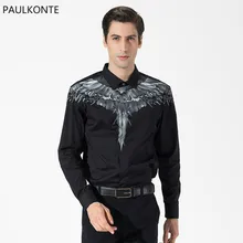 PAULKONTE Высококачественная Мужская рубашка из смесового хлопка, весна-осень, мужская повседневная рубашка, стиль, рубашки с принтом, черные, белые, приталенные