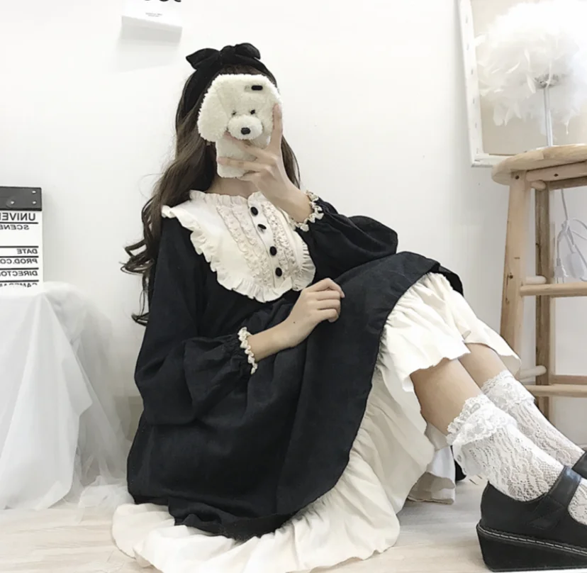Платье в стиле Лолиты Vestidos, винтажное платье принцессы Виктории, милое платье для костюмированной вечеринки в стиле колледжа с высокой талией, платье с кружевной оборкой, милое платье лоли