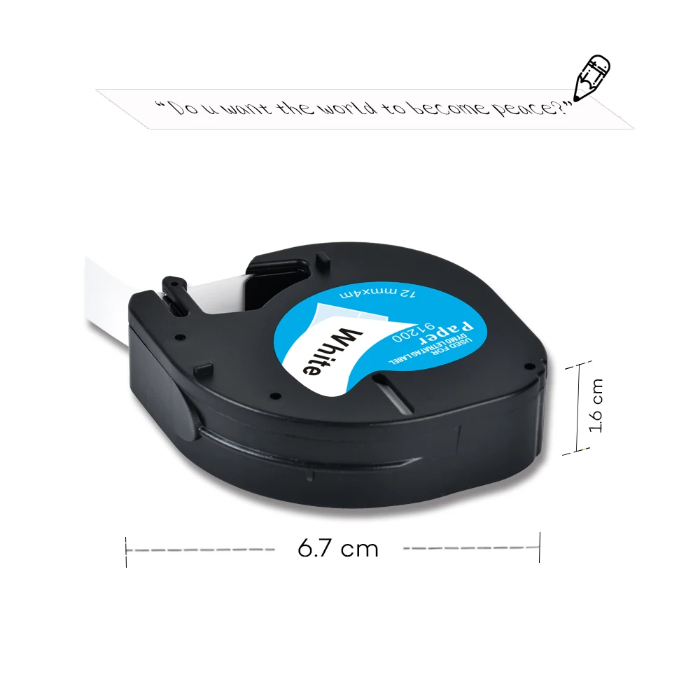 Yance 91200 호환 Dymo Letratag 테이프 12mm 검정색 흰색 종이 테이프 LT 91331 91330 18769 LT91200 LT-100H 라벨 프린터 용
