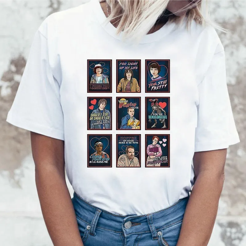 

Stranger Things 3 Funny Tshirt Women Eleven Cartoon Printed T-shirt Upside Down Female Shirt Harajuku Ullzang Top Tees