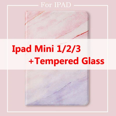 Для Ipad Air 1 2 3 Pro 10,5 Ipad Mini 1 4 5 Marbling откидная крышка с закаленным стеклом pu кожаный мягкий силиконовый чехол для Ipad - Цвет: Mini 123 With Glass