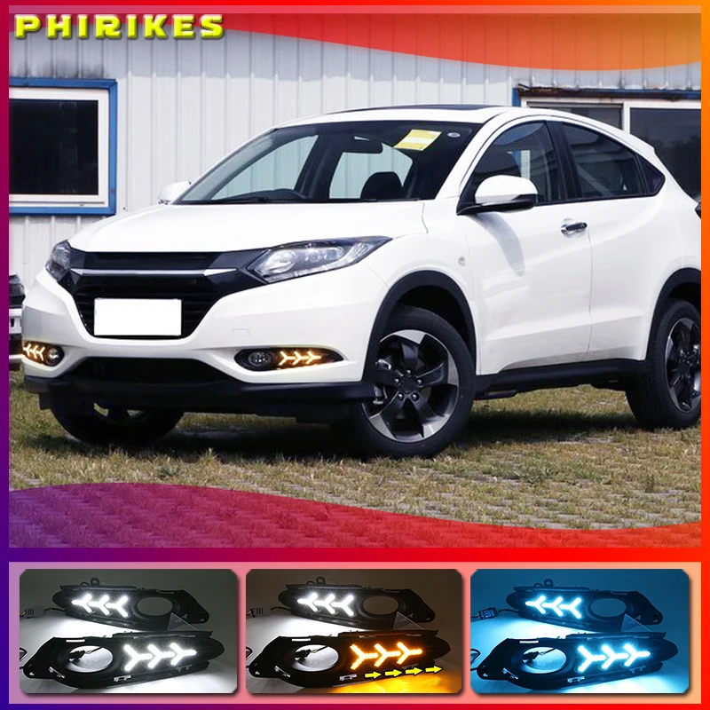 

2 шт. DRL Противотуманные лампы Габаритные огни с желтый сигнал поворота для Honda HR-V вариабельности сердечного ритма 2014 2015 2016 2017 2018