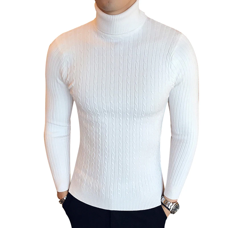 

Winter High Neck Thick Warm Casual Sweater Men Turtleneck Brand Mens Sweaters Slim Fit Pullover Men Knitwear Male Double Collar