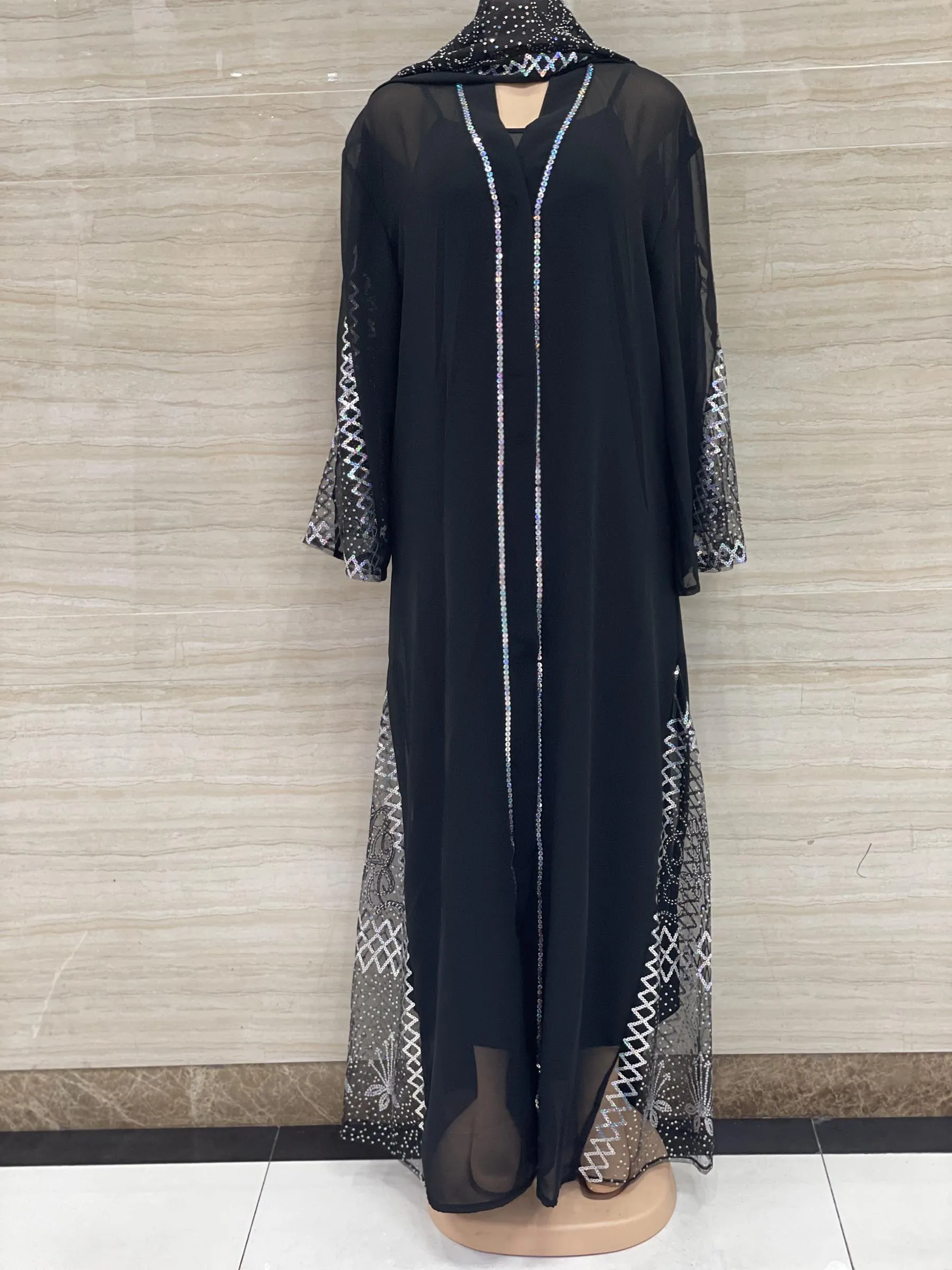 african dress style Latest New African Dashiki Women's Clothing Abaya Stylish Muslim Dubai Hot Drilling And Sequins Long Dress Free Size + Scarf african wear for ladies